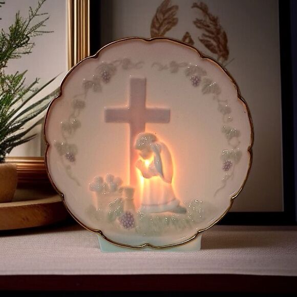 Praying Girl Porcelain Night Light Lamp Boudoir Bedside Religious Cross Vintage. - Picture 11 of 15
